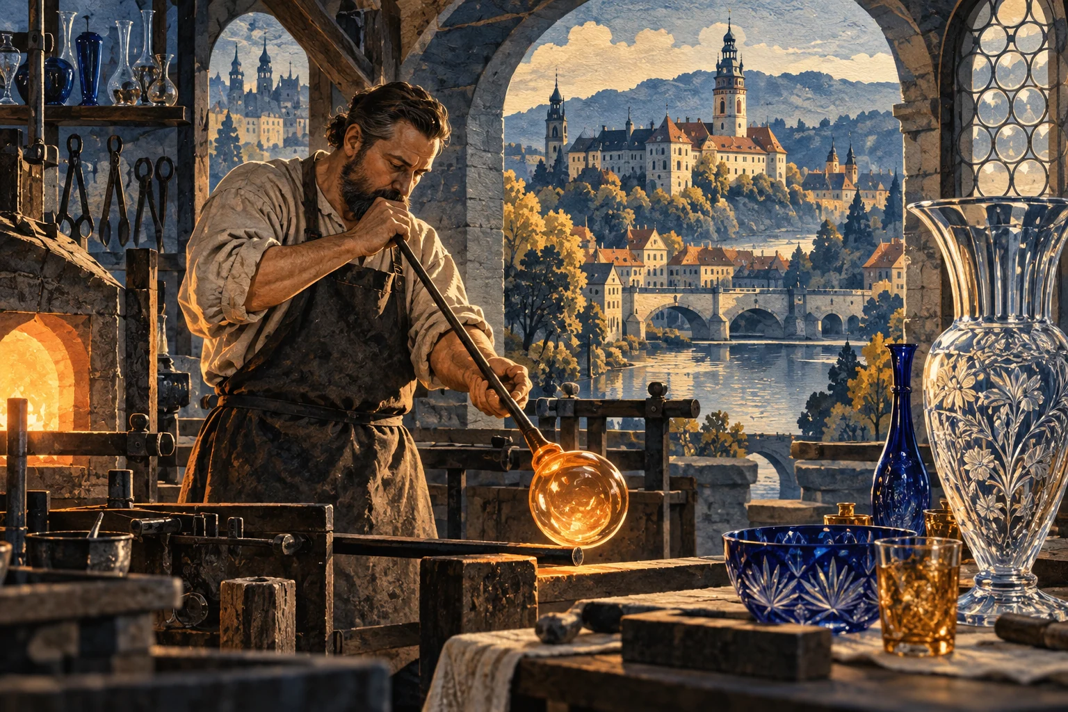 Illustration: Bohemian glassblowing workshop